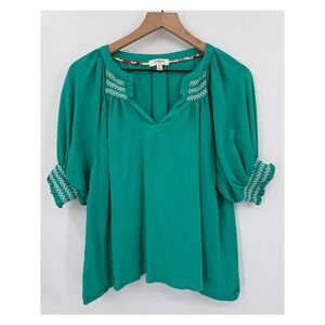 Umgee Shirt Womens Medium Green Embroidered Colorful Holiday Party Boho